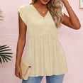 thumbnail image 4 of Womens Summer Tops Ruffle Cap Short Sleeve Tees Flowing Pleated Hem Babydoll Shirts Spring Dressy Casual Loose Fit Blouses Beige S, 4 of 6