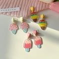 thumbnail image 5 of BNNG Retro School Days Stud Earrings Summer Ice Girly Cute Earrings Pink Ice Fun Acrylic Ear Clips Hammered Metal Hoop Earrings Elegant Minimalist Earrings For Women, 5 of 7