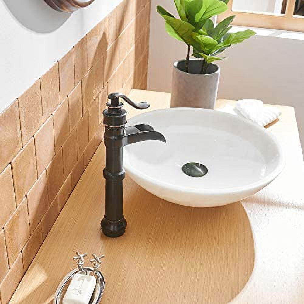 Chrome Waterfall Vessel Sink Faucet - Single Handle Deck Mount, Pop-Up Drain Included, Solid Brass, With Supply Lines