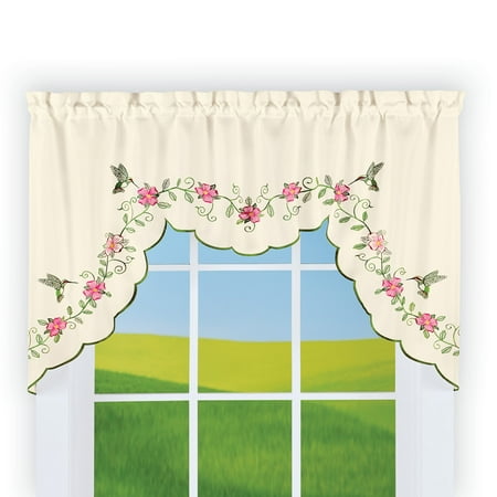 Floral Scallop - Floral Hummingbird Garden Window Swag Valance with Scalloped Edges - Cute Home Decor Accessories
