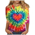 thumbnail image 2 of Womens T Shirts Tie Dye Long Sleeve Crewneck Casual Comfort Top Womens Tees Red L, 2 of 4
