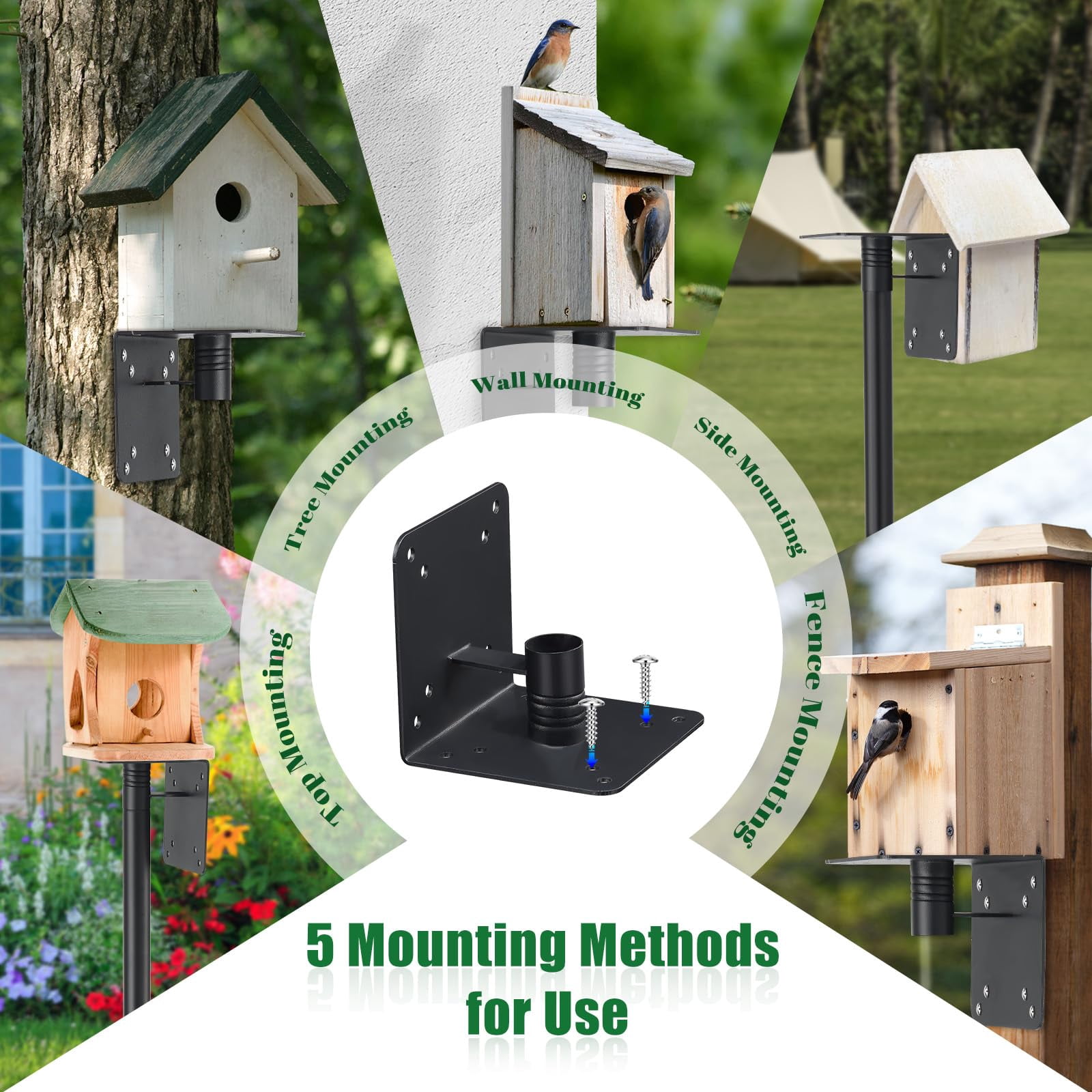 75'' Bird Feeder Pole with 5-Pronged Bracket, Adjustable Heavy Duty Bird House Pole for Outdoor, Matte Black