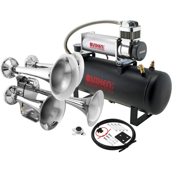 Vixen Horns Train Horn Kit for Trucks/Car/Semi. Complete Onboard System- 200psi Air Compressor, 2.5 Gallon Tank, 4 Trumpets. Super Loud dB. Fits Vehicles like Pickup/Jeep/RV/SUV 12v VXO8580/4318C