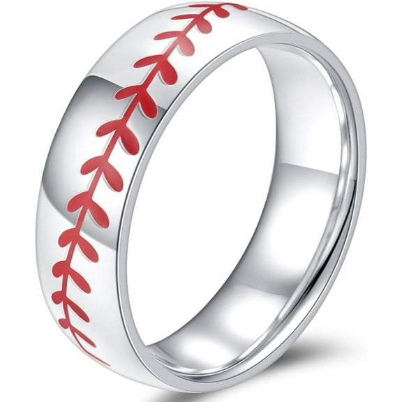 8MM Stainless Steel Sports Baseball Ring Domed Style Simple Plain Wedding Band