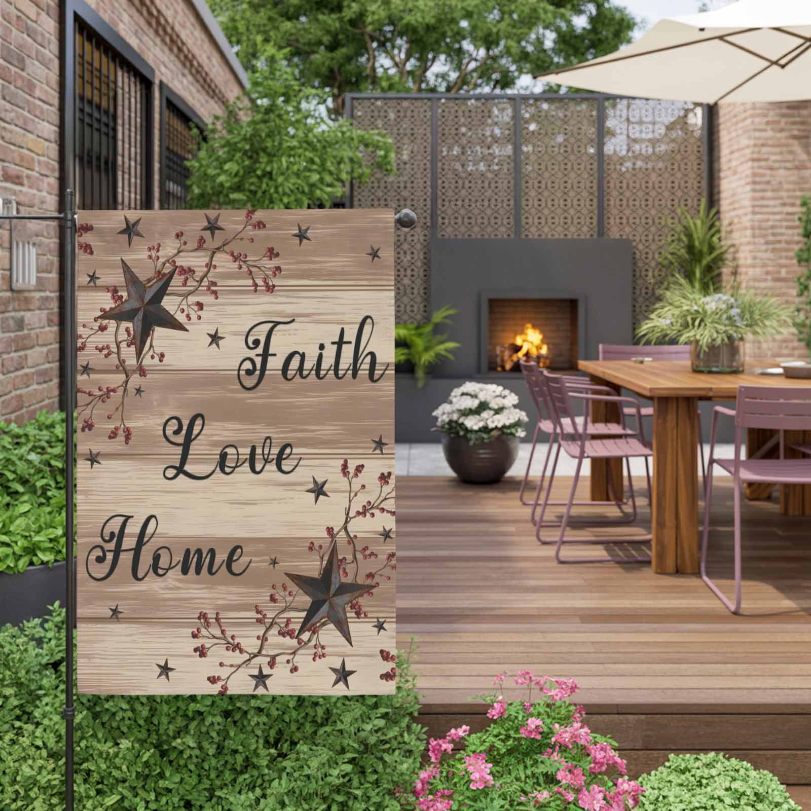 Retro Country Stars House Flags For Outdoor, Faith Love Home Berries Farmhouse Brown Striped Small Double Side Yard Flags Weather Proof House Decor for Lawn Outside Holiday 28 x 40 Inches