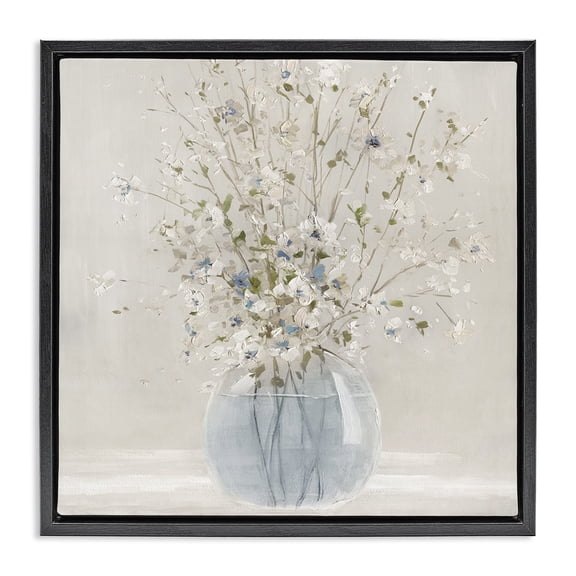 Stupell Industries Farmhouse Serene Glass Vase Bouquet Black Floating Frame Canvas Art, 18 x 18, by Carol Robinson