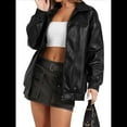 thumbnail image 2 of Chaqueta de Sintético para Mujer, Abrigos de Motociclista Extragrandes, Moda Otoño 2025, Ropa de Invierno Negro XL, 2 of 7