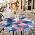 thumbnail image 3 of Abstract Check Texture Elastic Fitted Round Table Cover Pink Blue Waterproof Outdoor Tablecloth for Holiday Party, Picnic, Patio & Dining Fits Tables Up to 45"-54", 3 of 8