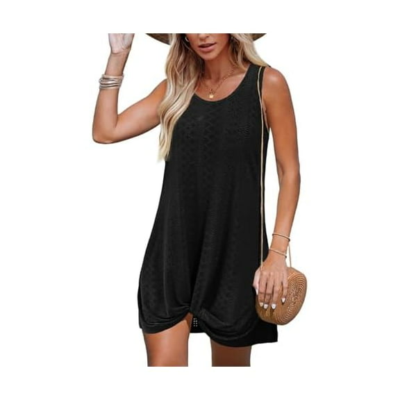 Swimsuit Coverup for Women 2025 Bathing Suit Beach Vacation Clothes for Women Crew Neck Twisted Summer Dress