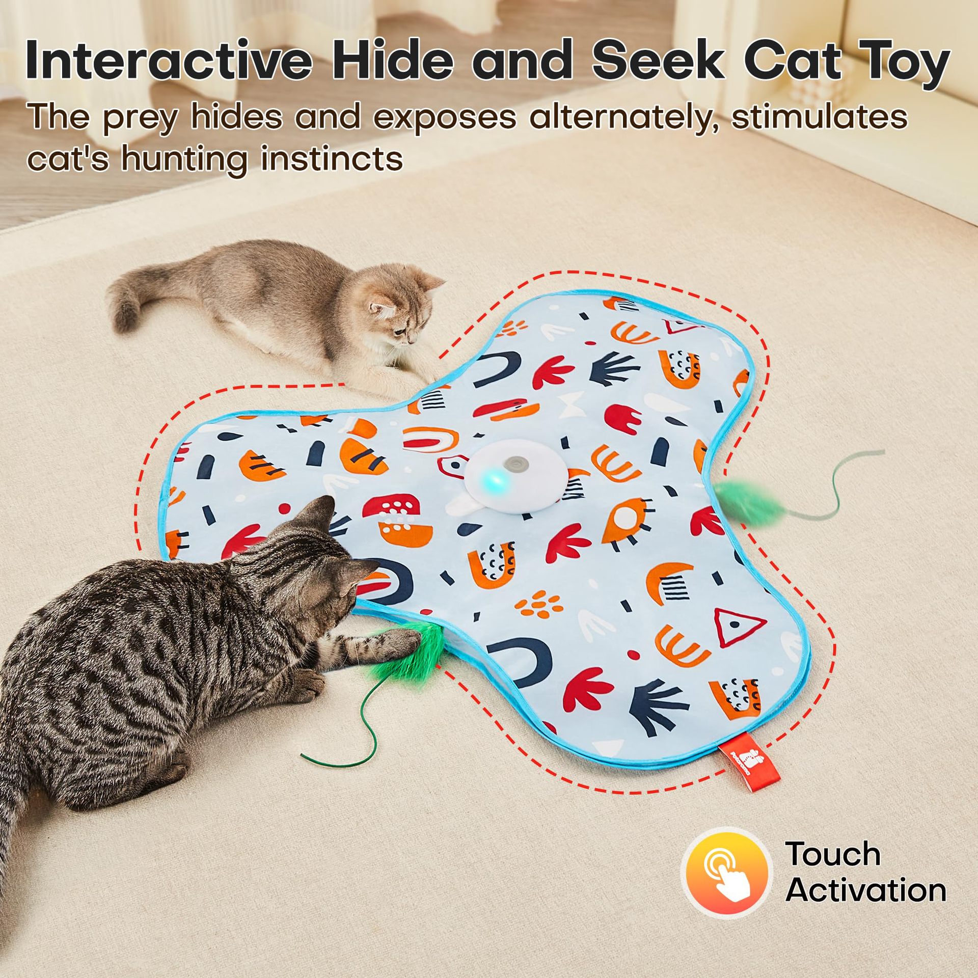 Interactive Cat Toys for Indoor Cats,[Newly Upgraded] Rechargeable Touch Activated Hide and Seek Kitten Toys for Bored Indoor Adult Cats with Fluttering (Blue)