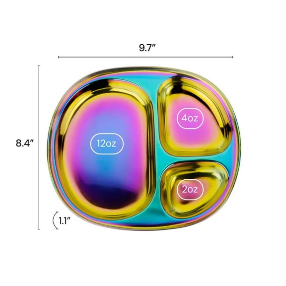 Stainless Steel Plates for Kids - Divided Plates for Toddlers, Pediatrician Designed, Non Toxic Toddler Plate, BPA Free & Dishwasher Safe (Rainbow Set of 4)