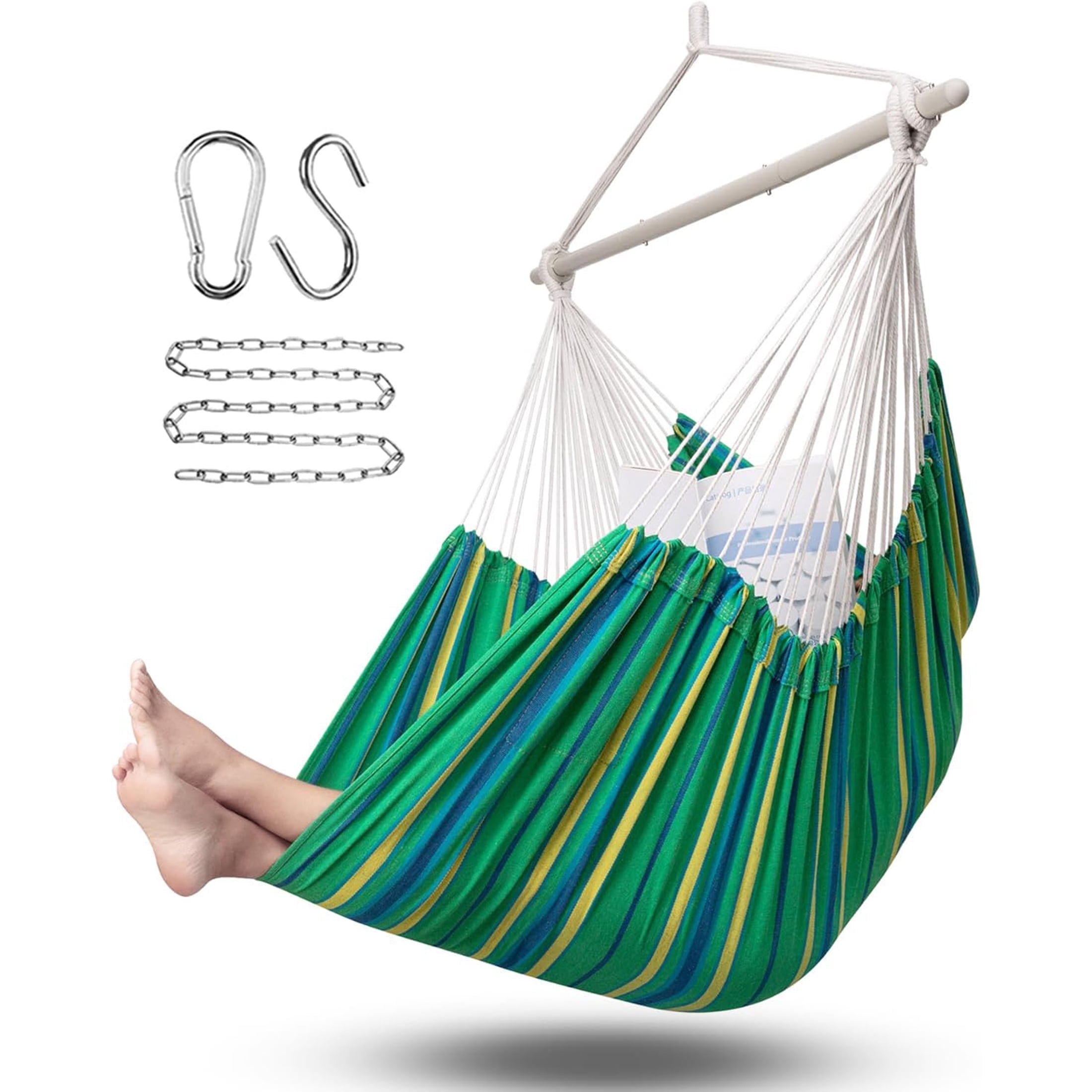 Sunyear Hammock Chair Anti-Slip Oversized Swing Chair  -  XXL Hanging Chair with  Steel Spreader Bar and Pocket for Bedroom, Patio, Outdoor/Indoor Use  (500 lbs Capacity)