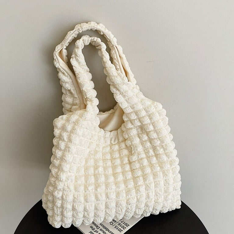 CoCopeaunt Summer Pleated Cloud Bag Casual Cotton Handbag Fashion Beach Bag Large Capacity Shopping Tote Cute Gilrs Top handle Bag Purse