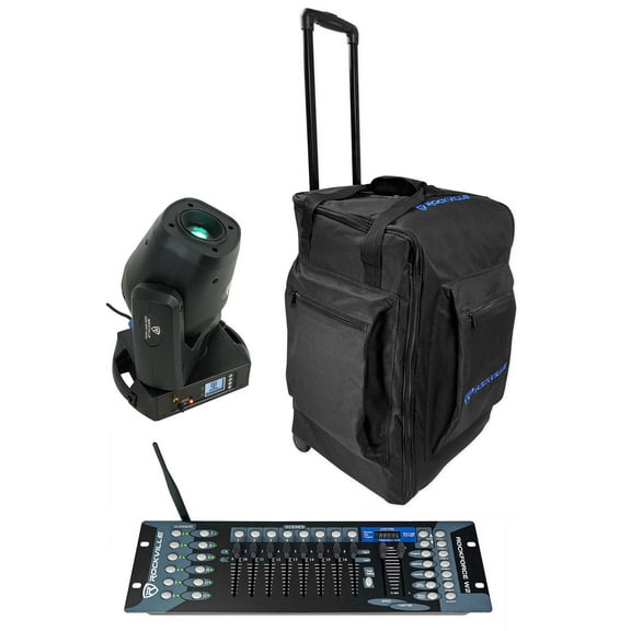 Rockville ROCK SPOT 260W DJ Moving Head Spot Light Wireless DMX Controller Bag