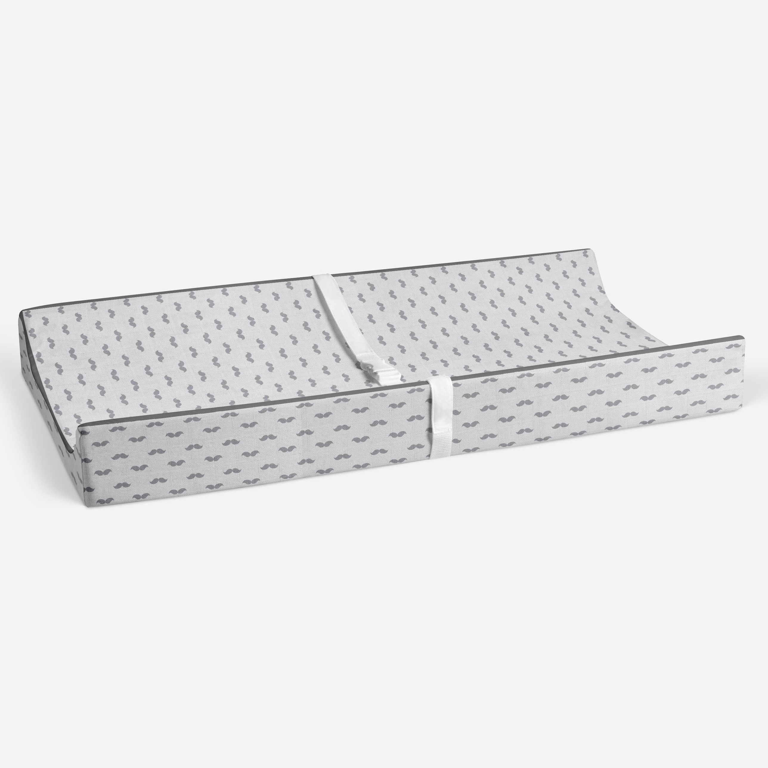 Mustache Gray Quilted Muslin Changing Pad Cover