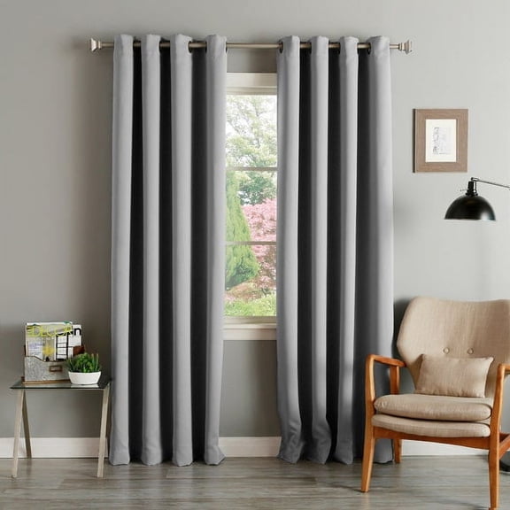 Amy Solid Thermal Blackout Sun-Reflecting Shiny-Back Grommet Window Curtain Set of Two (2) - Gray