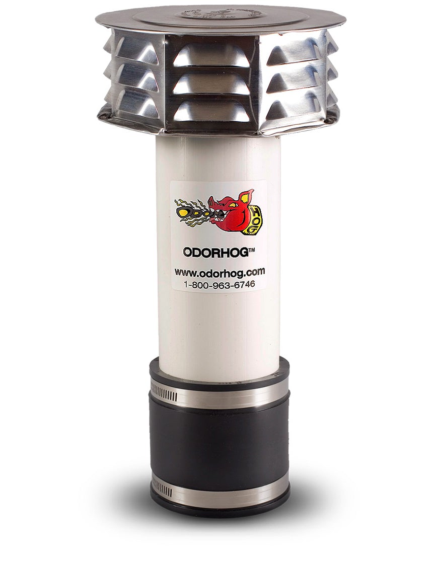 OdorHog Metal Cap Clamp On Vent Stack Pipe Filter 3", PVC, Removes