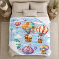 thumbnail image 5 of Starry Sky Cloud Cartoon Hot Air Balloon, Playful Woodland Scene, Warm Flannel Blanket for Cabin and Lodge, Wildlife Lovers Housewarming Gift, Celestial Home Decor, 5 of 9