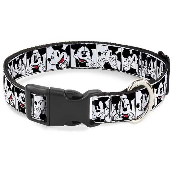 Disney Pet Collar, Dog Collar Plastic Buckle, Mickey Mouse Expression Blocks White Black Red, 7 to 8.5 Inches 0.5 Inch Wide