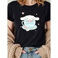 thumbnail image 1 of Women's Cute Cinnamoroll Graphic Tee - Red Casual Summer Round Neck Short T-Shirt with Playful Rabbit Design, Machine Washable, 1 of 7
