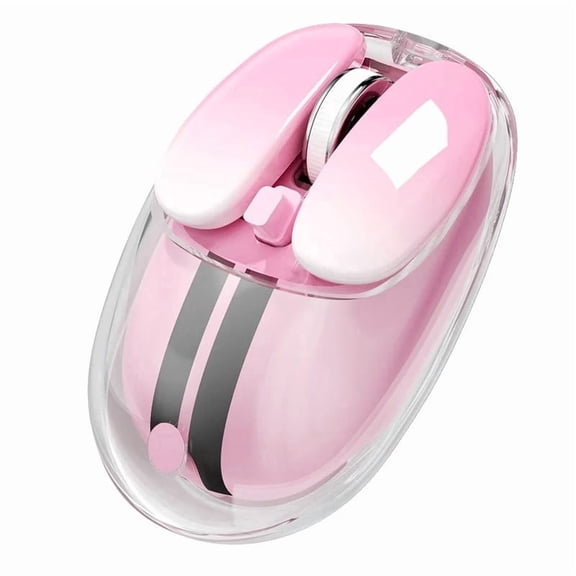 Krocisen M60 Rechargeable Wireless Mouse, Bluetooth 2.4G & Wired 3-Mode Mouse with Adjustable DPI, Transparent Shell for Laptop, PC, Mac, iPad (Pink)