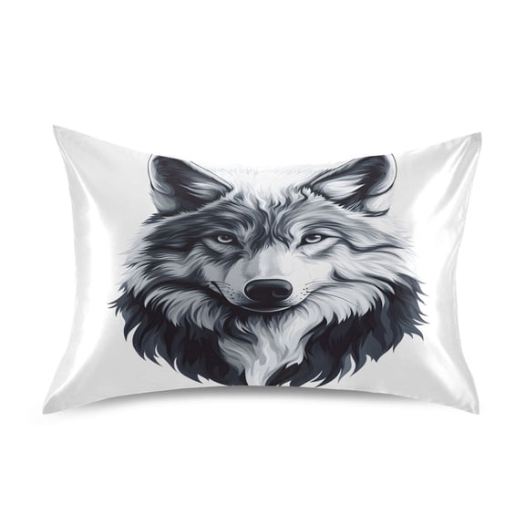 Dailycode Satin Pillow Case Standard Silk Pillow Cover for Hair and Skin Envelope Closure Black White Wolf Face 20"x26"
