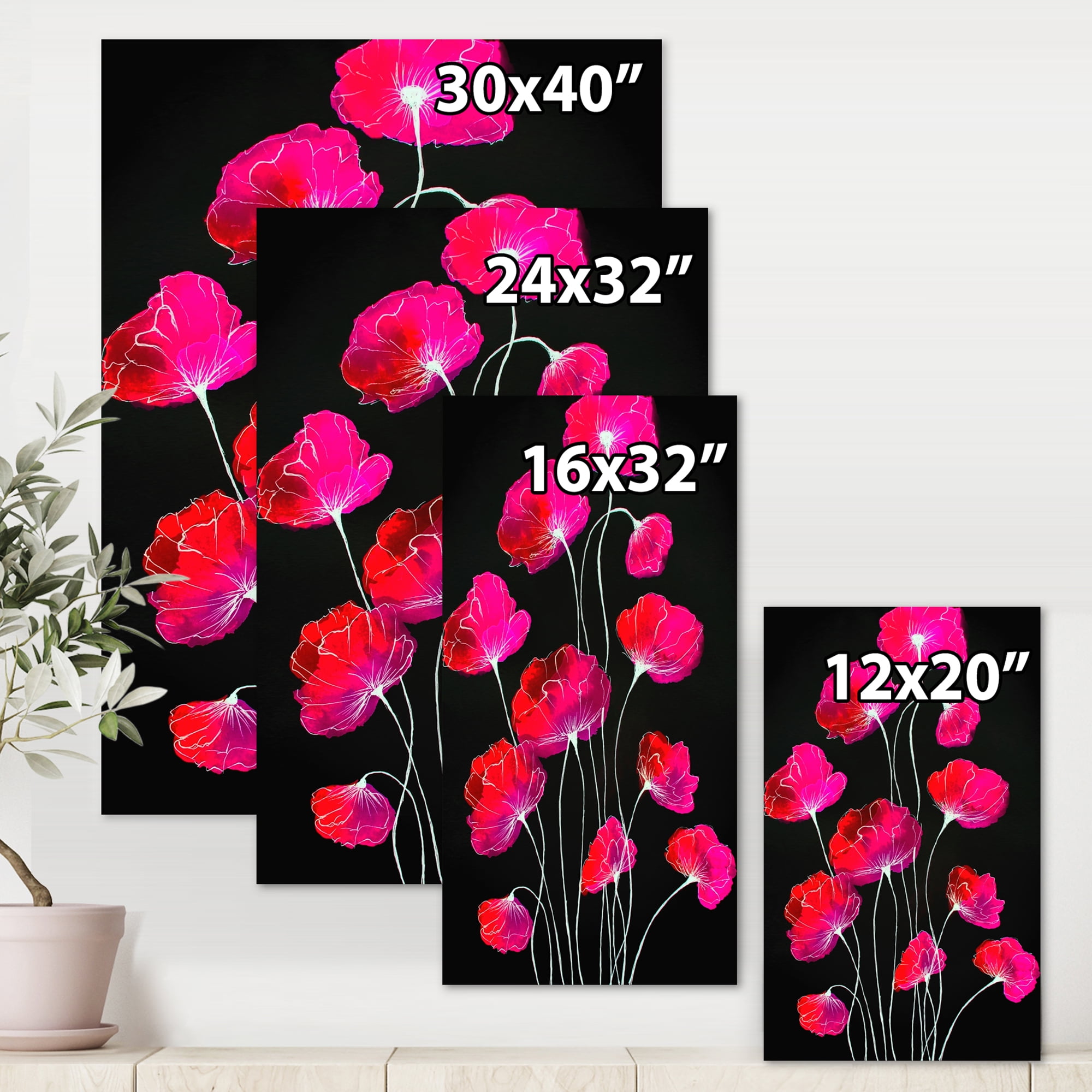 Designart ' Abstract Red Flower Detail On Black Background III ' Traditional Canvas Wall Art Print