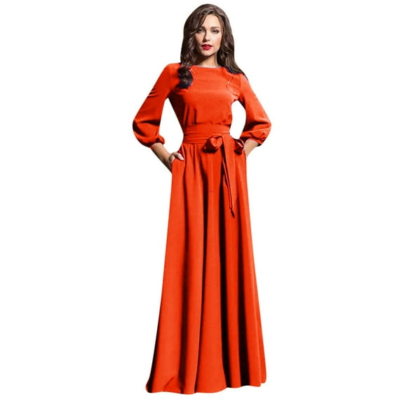 Prolriy Wedding Guest Dresses for Women Long Sleeve Summer Party Casual Solid Women Dresses with Belt Party Dresses for Women 2024 Formal Dress Red XXXXXL