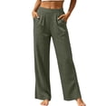 thumbnail image 2 of Favoffer Women's Linen Long Pants Solid Color Side Pocket Loose Straight Leg Casual Trousers Breathable Lightweight Summer Bottom for Travel Street Leisure, 2 of 8