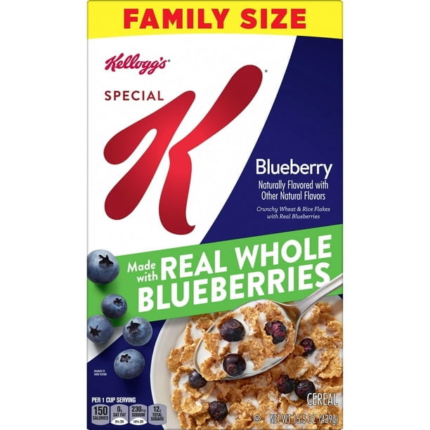 Kellogg's Special K Breakfast Cereal, Fiber Cereal, Family Breakfast, Family Size, Blueberry, 15.5oz Box (Pack of 2)