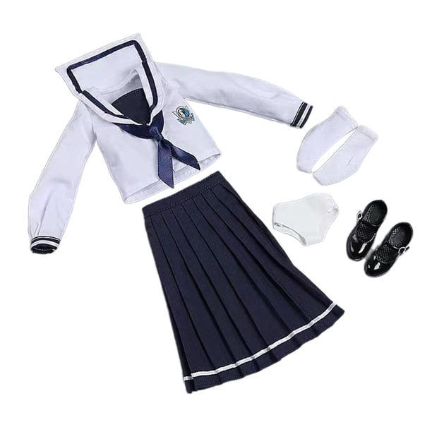 Conjunto de uniforme escolar femenino a escala 1/6, disfraz de manga larga, ropa interior, atuendo elegante azul oscuro