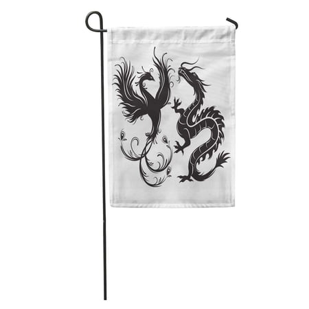 SIDONKU Silhouette of Phoenix Bird and Dragon Symbol Balance That in Such Combination Would Be Masculine Yang Garden Flag Decorative Flag House Banner 12x18 inch