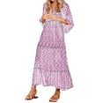 thumbnail image 1 of Summer Dress Saving! Women's Casual Three Quarter Sleeve Bohemian Floral V-Neck Puff Short Sleeve Beach Tiered Sundress Long Swing Dress Navy M, 1 of 5