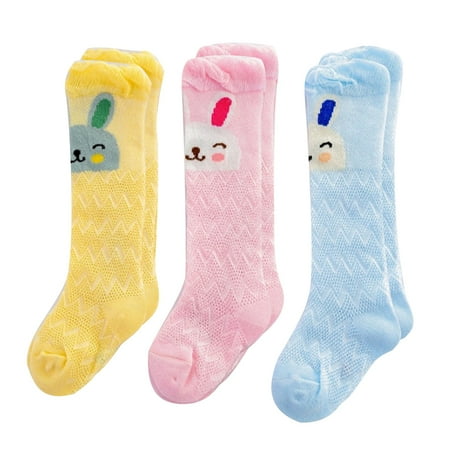 

harmtty 3Pairs Bear Carrot Baby Summer Breathable Cotton Mesh Stretch Long Tube Socks Rabbit 0-1 Year