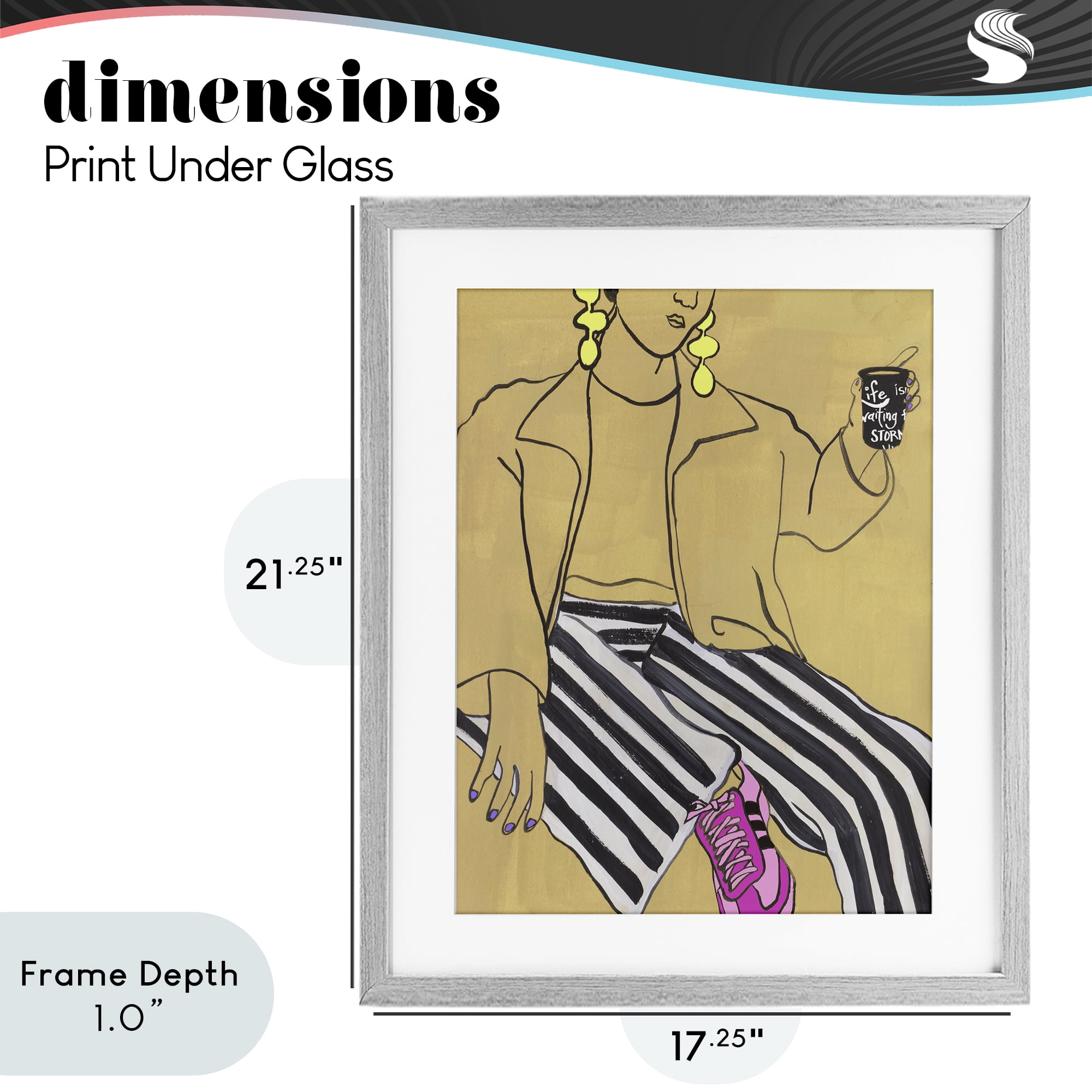 Stupell Industries Fashion Girl in Stripes Gray Framed Print Under Glass, design by Melissa Wang