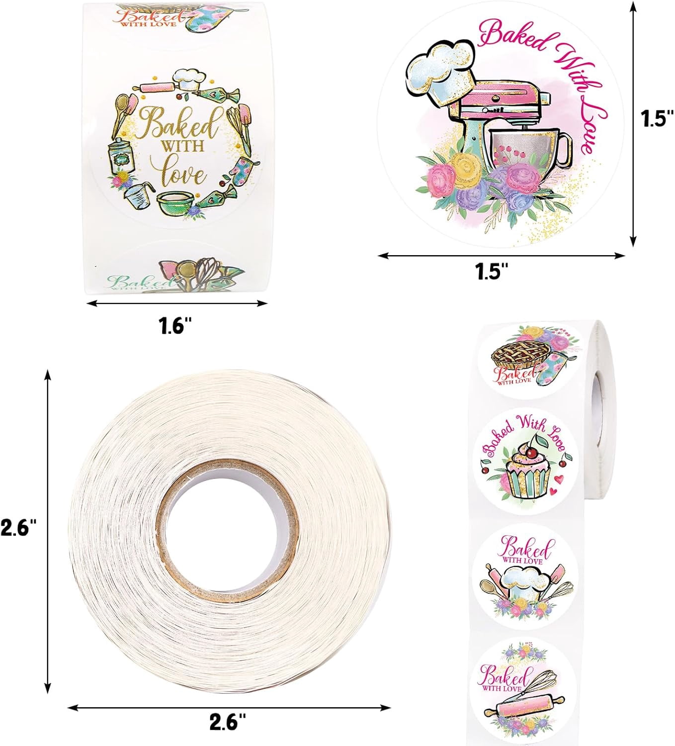 Baked with Love Stickers Floral Homemade Stickers for Packing and Wrapping Labels Business Birthday Wedding Party Supplies