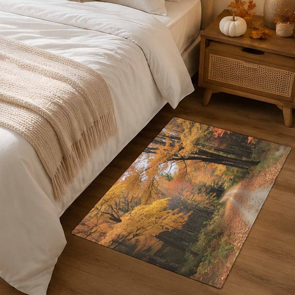 2x3ft Rectangle Rug,Autumn Wild Path Forest Fallen Leaf Washable Area Rugs Non-Slip Accent Rug Fall Natural Scenery Soft Circle Carpet for Living Room Bedroom Home Office Decor