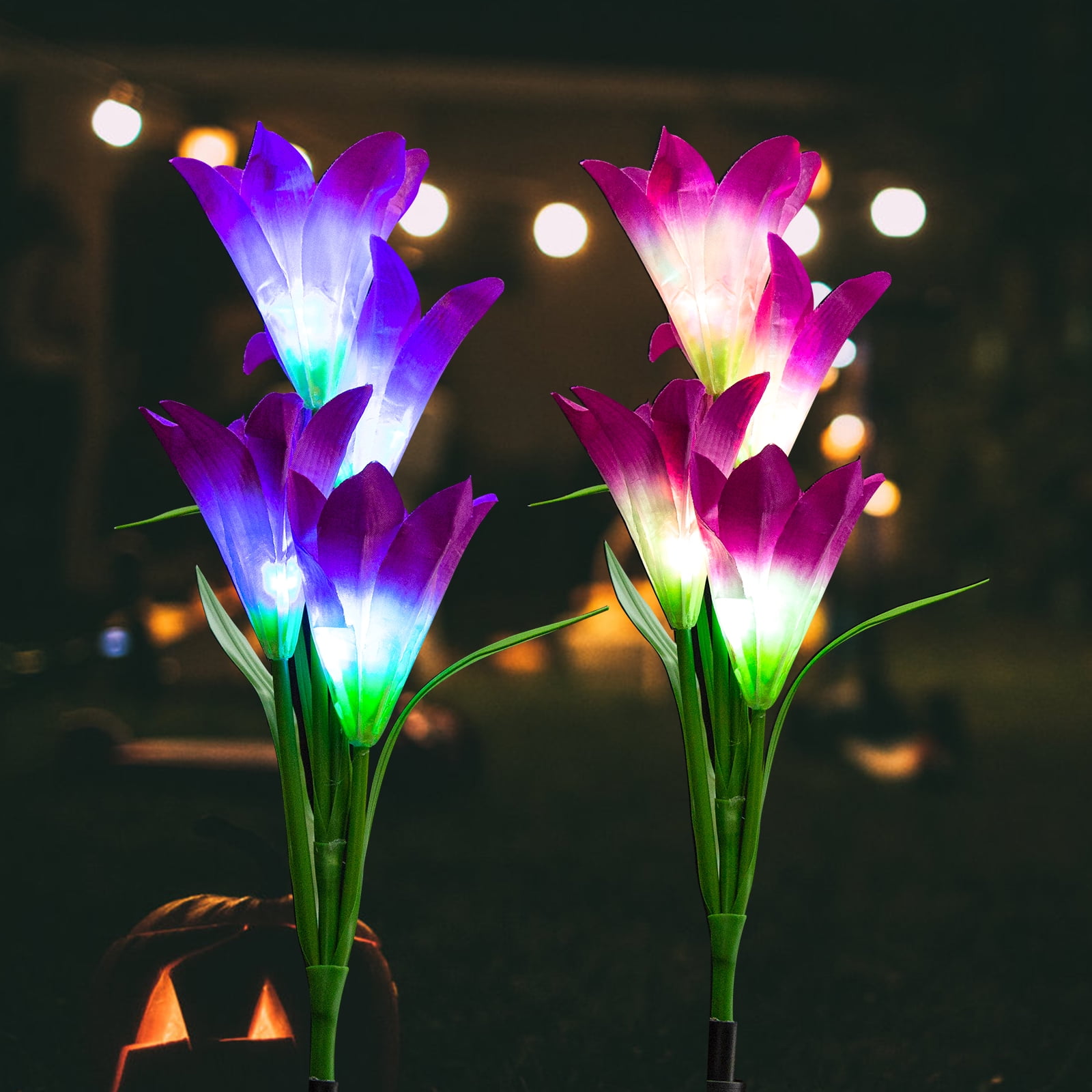Keylever 2 Pack Solar Lily Flower Garden Stake Lights, 7 Colors