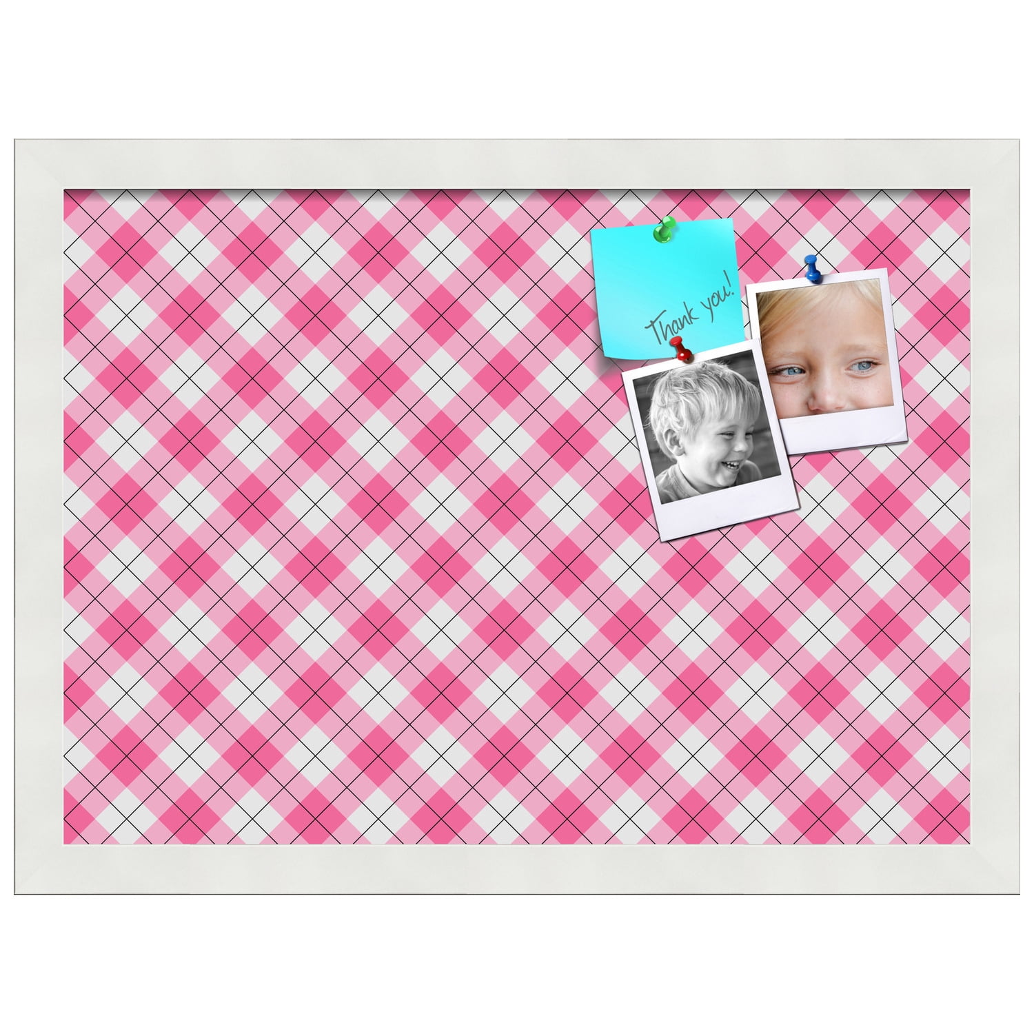 PinPix ArtToFrames 16x11 Custom Cork Bulletin Board Argyle Pink   Poster Board Has a Fabric Style Canvas Finish, Framed in Satin White Frame (PinPix-635)