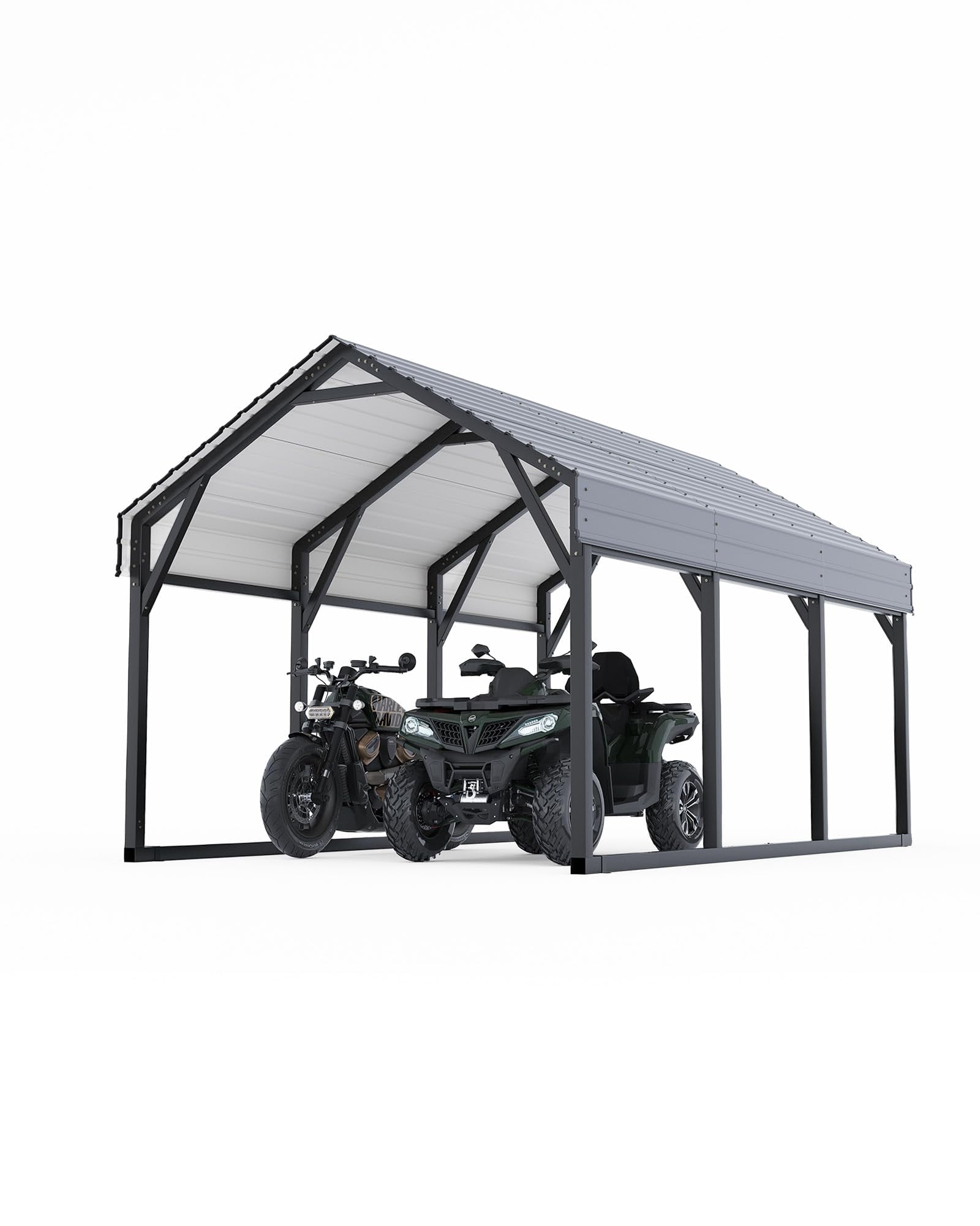 12x13 ft Metal Carport Shed, Reinforced Frame and Steel Roof for All-Weather Use, Permanent Shelter for Cars, Motorcycles, ATVs, or Boats