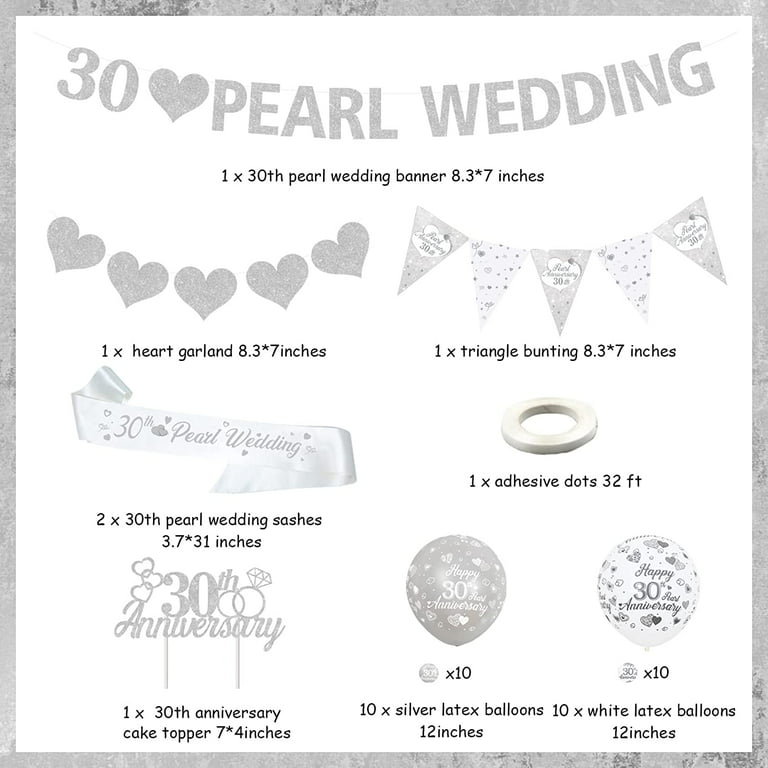  30th Pearl Wedding Anniversary Decorations 30th Silver