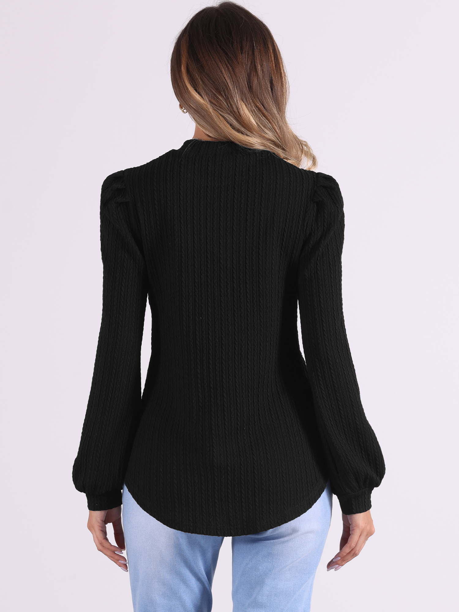 DARING DIVA Women's Puff Long Sleeve Casual Work Blouses XS Black