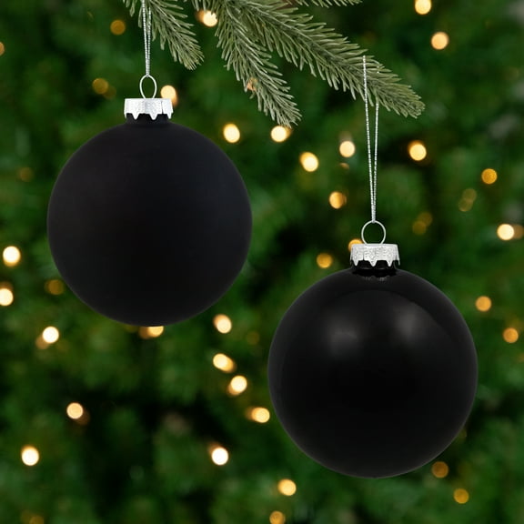 Northlight 2 Finish Glass Ball Christmas Ornaments - 4" (100mm) - Black - 4ct
