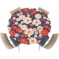 thumbnail image 2 of Round Fitted Tablecloth with Elastic Edge - Retro Patriotic Floral Table Cloth for 45"-52" Circle Tables,Waterproof Oil-Proof Table Cover for Outdoor Picnic Party Events, Independence Day Flowers, 2 of 6