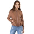 thumbnail image 2 of Chaqueta corta de motociclista Allegra K Piel sintética asimétrica con cremallera frontal marrón XL, 2 of 6