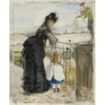 thumbnail image 2 of Berthe Morisot 12x14 Black Ornate Wood Framed Double Matted Museum Art Print Titled: On the Balcony (1871), 2 of 5