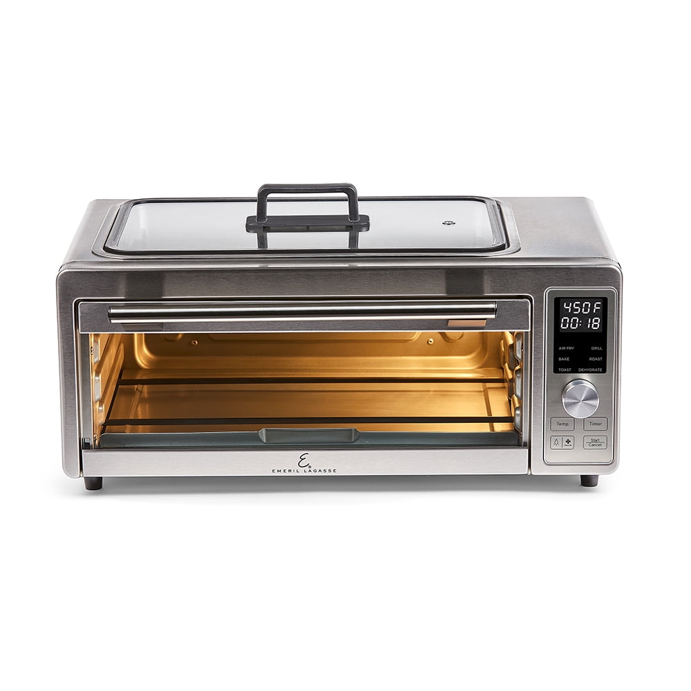 Emeril Lagasse Power Grill 360 Plus, 6-in-1 Electric Indoor Grill and Air Fryer Toaster Oven with Smokeless Technology, Air Fry, Roast, Toast, Bake, Dehydrate