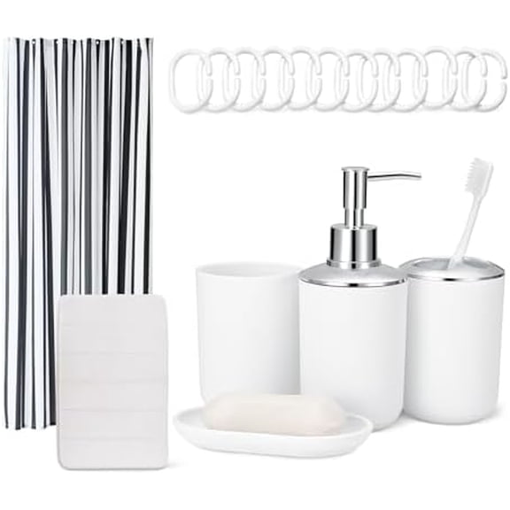 Basics Complete 18-Piece Bathroom Set with Shower Curtain, Bath Mat and Accessories, 72 x 72 inch, White