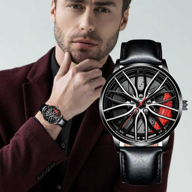 Reloj deportivo para hombres de color rojo con forma de rueda de automóvil, reloj de moda para hombres, reloj automático con forma de neumático