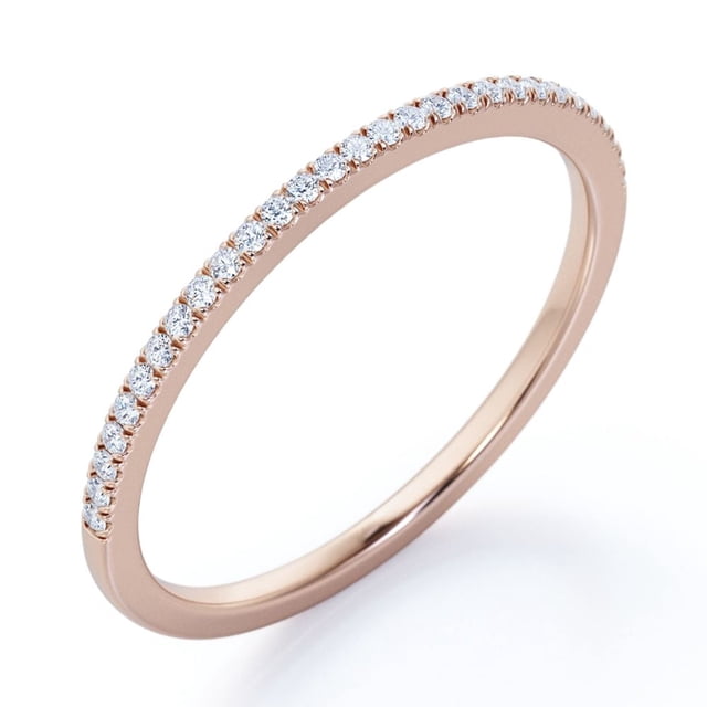 JeenMata Alianza de Boda Clásica de Corte Redondo de 0,25 Quilates con Detalles Pavé Chapada en Oro Rosa de 18 K sobre Plata